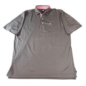 FootJoy Mens 2XL Gray Golf Polo Shirt W/ Pink Collar Trim & Embroidered CCC Logo